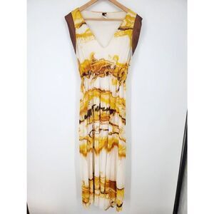 Jean Paul Gaultier Soleil Vintage Y2K Yellow Brown Off White Maxi Dress Size Med